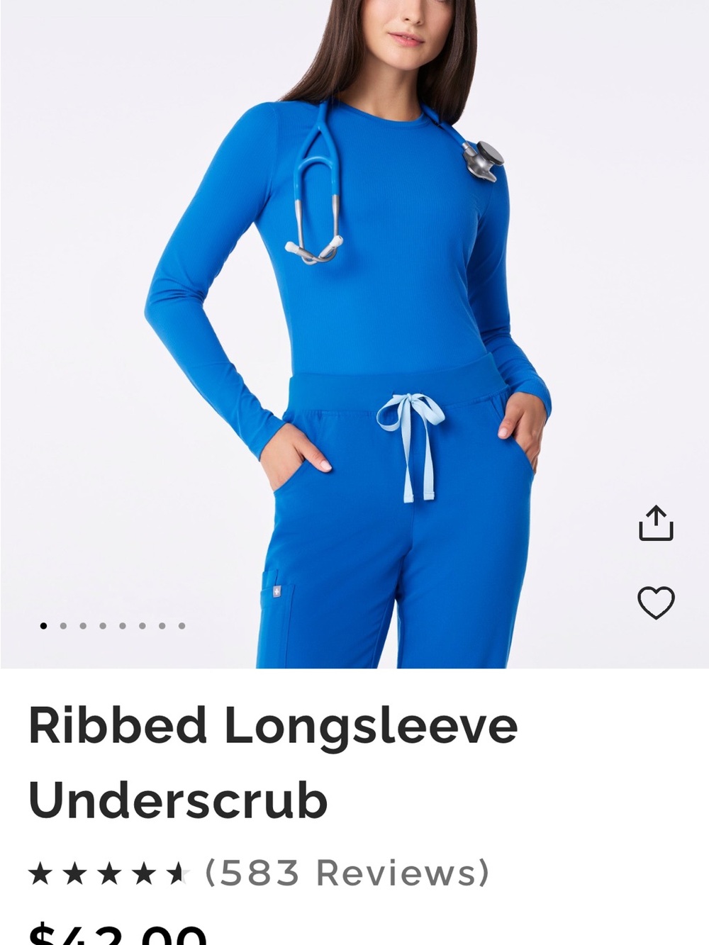 Figs Ribbed Longsleeve Underscrub - Royal Blue